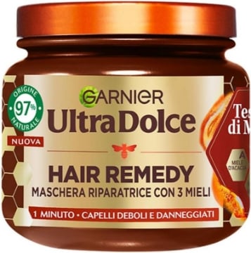 SET 3 GARNIER ULTRA DOLCE TESORI DI MIELE MASCHERA RIPARATRICE PER CAPELLI DANNEGGIATI 1 MINUTO DI POSA SENZA SILICONI 340 ML