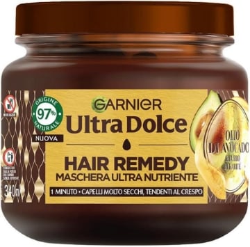 SET 3 GARNIER ULTRA DOLCE MASCHERA NUTRIENTE PER CAPELLI SECCHI E CRESPI IN 1 MINUTO AVOCADO E BURRO DI KARITÉ 340 ML 