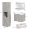 SET MOBILI BAGNO CON MOBILE LAVABO 60CM E LAVANDINO IN CERAMICA, COLONNA BAGNO E SPECCHIERA, GRIGIO