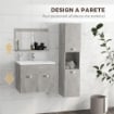 SET MOBILI BAGNO CON MOBILE LAVABO 60CM E LAVANDINO IN CERAMICA, COLONNA BAGNO E SPECCHIERA, GRIGIO