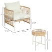 SET DA GIARDINO STILE BOHO IN RATTAN CON 2 SEDIE CON CUSCINI E TAVOLINO ROTONDO, GIALLO