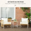 SET DA GIARDINO STILE BOHO IN RATTAN CON 2 SEDIE CON CUSCINI E TAVOLINO ROTONDO, GIALLO