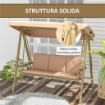 DONDOLO 3 POSTI CON TETTUCCIO INCLINABILE E CUSCINI, IN ACCIAIO E TEXTILENE, 200X125X175 CM, BEIGE E MARRONE