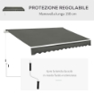 TENDA DA SOLE PER ESTERNO AVVOLGIBILE A BRACCI CON APERTURA A MANOVELLA, 350X250 CM, GRIGIO