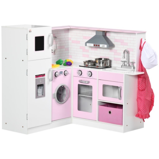 CUCINA GIOCATTOLO PER BAMBINI 3-6 ANNI CON LUCI E UTENSILI DA CUCINA REALISTICI, IN MDF E PP, 84X93.5X85 CM