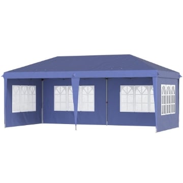 GAZEBO DA GIARDINO 6X3 M REGOLABILE IN ALTEZZA CON PARETI REMOVIBILI, IN ACCIAIO E POLIESTERE, BLU
