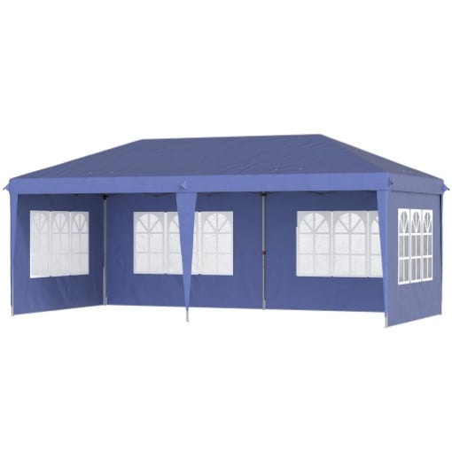 GAZEBO DA GIARDINO 6X3 M REGOLABILE IN ALTEZZA CON PARETI REMOVIBILI, IN ACCIAIO E POLIESTERE, BLU