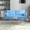 DIVANO 3 POSTI IN TESSUTO CON 2 CUSCINI A CILINDRO, 180X81X83CM, AZZURRO