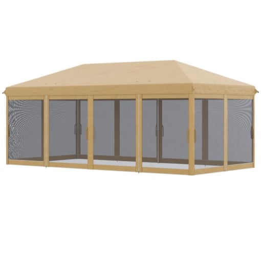 GAZEBO DA GIARDINO 6X3M PIEGHEVOLE CON ZANZARIERA, ALTEZZA REGOLABILE E BORSA DI TRASPORTO, BEIGE