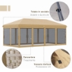 GAZEBO DA GIARDINO 6X3M PIEGHEVOLE CON ZANZARIERA, ALTEZZA REGOLABILE E BORSA DI TRASPORTO, BEIGE