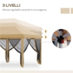 GAZEBO DA GIARDINO 6X3M PIEGHEVOLE CON ZANZARIERA, ALTEZZA REGOLABILE E BORSA DI TRASPORTO, BEIGE