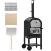 FORNO PER PIZZA E BARBECUE A CARBONE PORTATILE IN ACCIAIO CON CAMINO E RUOTE, 63X54X161 CM, NERO