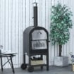 FORNO PER PIZZA E BARBECUE A CARBONE PORTATILE IN ACCIAIO CON CAMINO E RUOTE, 63X54X161 CM, NERO