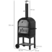 FORNO PER PIZZA E BARBECUE A CARBONE PORTATILE IN ACCIAIO CON CAMINO E RUOTE, 63X54X161 CM, NERO