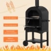 FORNO PER PIZZA E BARBECUE A CARBONE PORTATILE IN ACCIAIO CON CAMINO E RUOTE, 63X54X161 CM, NERO