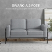 DIVANO 2 POSTI IN TESSUTO EFFETTO LINO CON GAMBE IN ACCIAIO E CUSCINI IMBOTTITI, 138X70X83.5 CM, GRIGIO