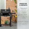 BARBECUE A CARBONE CON COPERCHIO CON TERMOMETRO, GRIGLIA REGOLABILE, RUOTE E TAVOLINI, NERO