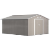 CASETTA DA GIARDINO CON PORTE SCORREVOLI E TETTO INCLINATO, IN ACCIAIO E PP, 340X386X200 CM, GRIGIO