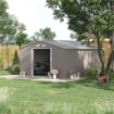 CASETTA DA GIARDINO CON PORTE SCORREVOLI E TETTO INCLINATO, IN ACCIAIO E PP, 340X386X200 CM, GRIGIO