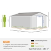 CASETTA DA GIARDINO CON PORTE SCORREVOLI E TETTO INCLINATO, IN ACCIAIO E PP, 340X386X200 CM, GRIGIO
