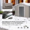 CASETTA DA GIARDINO CON PORTE SCORREVOLI E TETTO INCLINATO, IN ACCIAIO E PP, 340X386X200 CM, GRIGIO