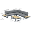 SET DA GIARDINO 4 PEZZI IN ALLUMINIO CON 2 DIVANETTI, POLTRONA ANGOLARE E TAVOLINO DA CAFFÈ, GRIGIO E TEAK
