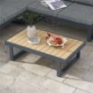 SET DA GIARDINO 4 PEZZI IN ALLUMINIO CON 2 DIVANETTI, POLTRONA ANGOLARE E TAVOLINO DA CAFFÈ, GRIGIO E TEAK