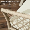 SET DA GIARDINO CON 4 POLTRONCINE CON CUSCINI E TAVOLO IN ACCIAIO E RATTAN PE, KHAKI