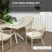 SET DA GIARDINO CON 4 POLTRONCINE CON CUSCINI E TAVOLO IN ACCIAIO E RATTAN PE, KHAKI