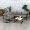 SALOTTO DA GIARDINO CON DIVANO E TAVOLINO IN ALLUMINIO CON CUSCINI IMBOTTITI, GRIGIO