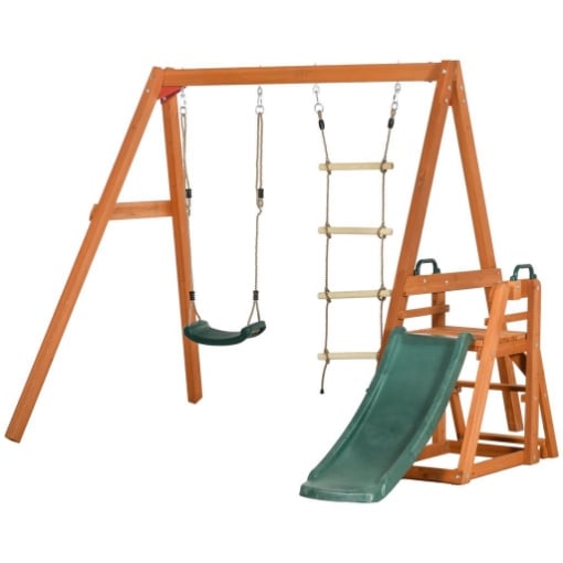 SET CON SCIVOLO, ALTALENA DA GIARDINO E SCALETTA A CORDA IN LEGNO PER BAMBINI ETÀ 3-8 ANNI