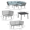 SET DA GIARDINO 4 PEZZI IN RATTAN CON TAVOLINO DA CAFFÈ, 2 DIVANI AD ANGOLO E POLTRONCINA, NERO GRIGIO E BLU