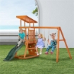 SET CON SCIVOLO, 2 ALTALENE DA GIARDINO E PARETE DA ARRAMPICATA IN LEGNO PER BAMBINI ETÀ 3-8 ANNI