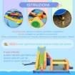 CASTELLO GONFIABILE PER BAMBINI 3-8 ANNI CON SCIVOLO, PARETE, PORTA E CANESTRO, IN TESSUTO OXFORD, 590X460X220 CM