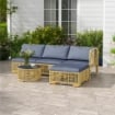 SET SALOTTO IN RATTAN DA GIARDINO CON DIVANO MODULABILE, CUSCINI E TAVOLINO DA CAFFÈ, GRIGIO