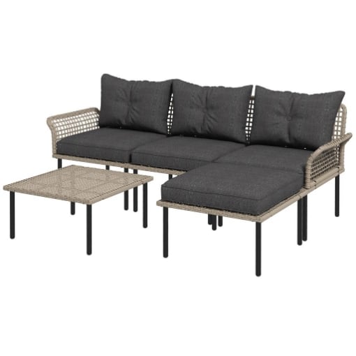 SET DA GIARDINO 5 PEZZI IN RATTAN CON 2 SEDIE LATERALI, SEDIA CENTRALE E 2 SGABELLI/TAVOLINI DA CAFFÈ