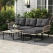 SET DA GIARDINO 5 PEZZI IN RATTAN CON 2 SEDIE LATERALI, SEDIA CENTRALE E 2 SGABELLI/TAVOLINI DA CAFFÈ