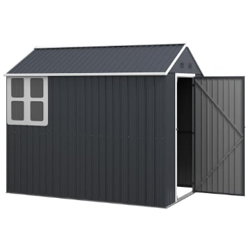 CASETTA DA GIARDINO PORTA ATTREZZI IN ACCIAIO ZINCATO E PP CON FINESTRA, 259X172X222 CM, GRIGIA E BIANCA