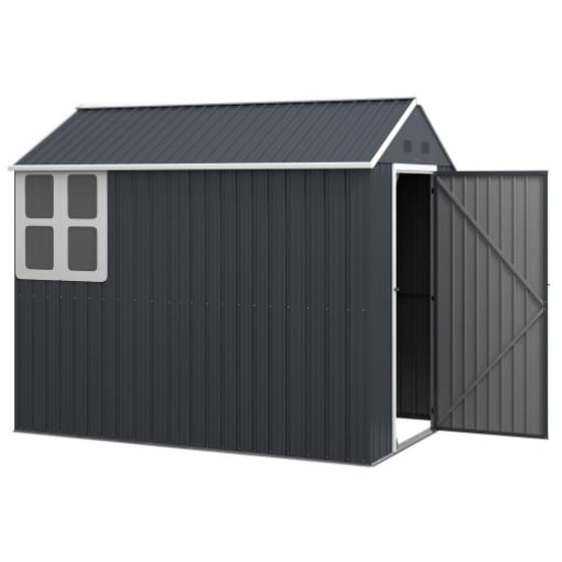 CASETTA DA GIARDINO PORTA ATTREZZI IN ACCIAIO ZINCATO E PP CON FINESTRA, 259X172X222 CM, GRIGIA E BIANCA