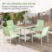 SET DA GIARDINO CON TAVOLO QUADRATO E 4 SEDIE CON BRACCIOLI IN TESSUTO A RETE E ACCIAIO, VERDE