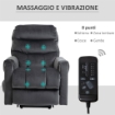 POLTRONA RELAX RECLINABILE A 135°, MASSAGGIANTE E ALZAPERSONA CON TELECOMANDO, 79X97X103CM, GRIGIO