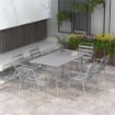 SET DA GIARDINO 7 PEZZI IN ACCIAIO CON 6 SEDIE IMPILABILI E TAVOLO DA PRANZO, GRIGIO CHIARO