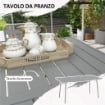 SET DA GIARDINO 7 PEZZI IN ACCIAIO CON 6 SEDIE IMPILABILI E TAVOLO DA PRANZO, GRIGIO CHIARO