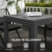 TAVOLO DA GIARDINO ALLUNGABILE PER 4-6 PERSONE CON PIANO A DOGHE, IN ALLUMINIO, 81/162X80X75 CM, GRIGIO