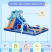 CASTELLO GONFIABILE PER BAMBINI 3-8 ANNI CON GONFIATORE, SCIVOLO, PISCINA E PARETE DA ARRAMPICATA