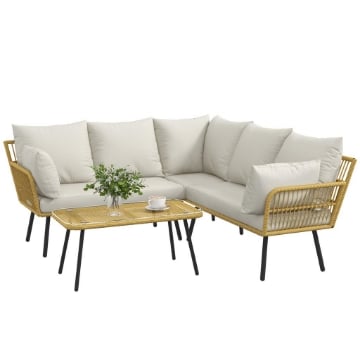 SET DA GIARDINO 4 PEZZI IN RATTAN PE CON TAVOLINO DA ESTERNI 90X45X42 CM E 2 DIVANETTI PER ESTERNI 6EX63X74 CM, BIANCO CREMA