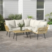 SET DA GIARDINO 4 PEZZI IN RATTAN PE CON TAVOLINO DA ESTERNI 90X45X42 CM E 2 DIVANETTI PER ESTERNI 6EX63X74 CM, BIANCO CREMA