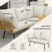 SET DA GIARDINO 4 PEZZI IN RATTAN PE CON TAVOLINO DA ESTERNI 90X45X42 CM E 2 DIVANETTI PER ESTERNI 6EX63X74 CM, BIANCO CREMA