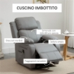 POLTRONA RELAX ELETTRICA E ALZAPERSONA RECLINABILE FINO 160° CON TELECOMANDO, IN SIMILPELLE - GRIGIO