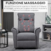 POLTRONA RELAX ALZAPERSONA MASSAGGIANTE E RECLINABILE A 150°, RIVESTIMENTO IN TESSUTO GRIGIO